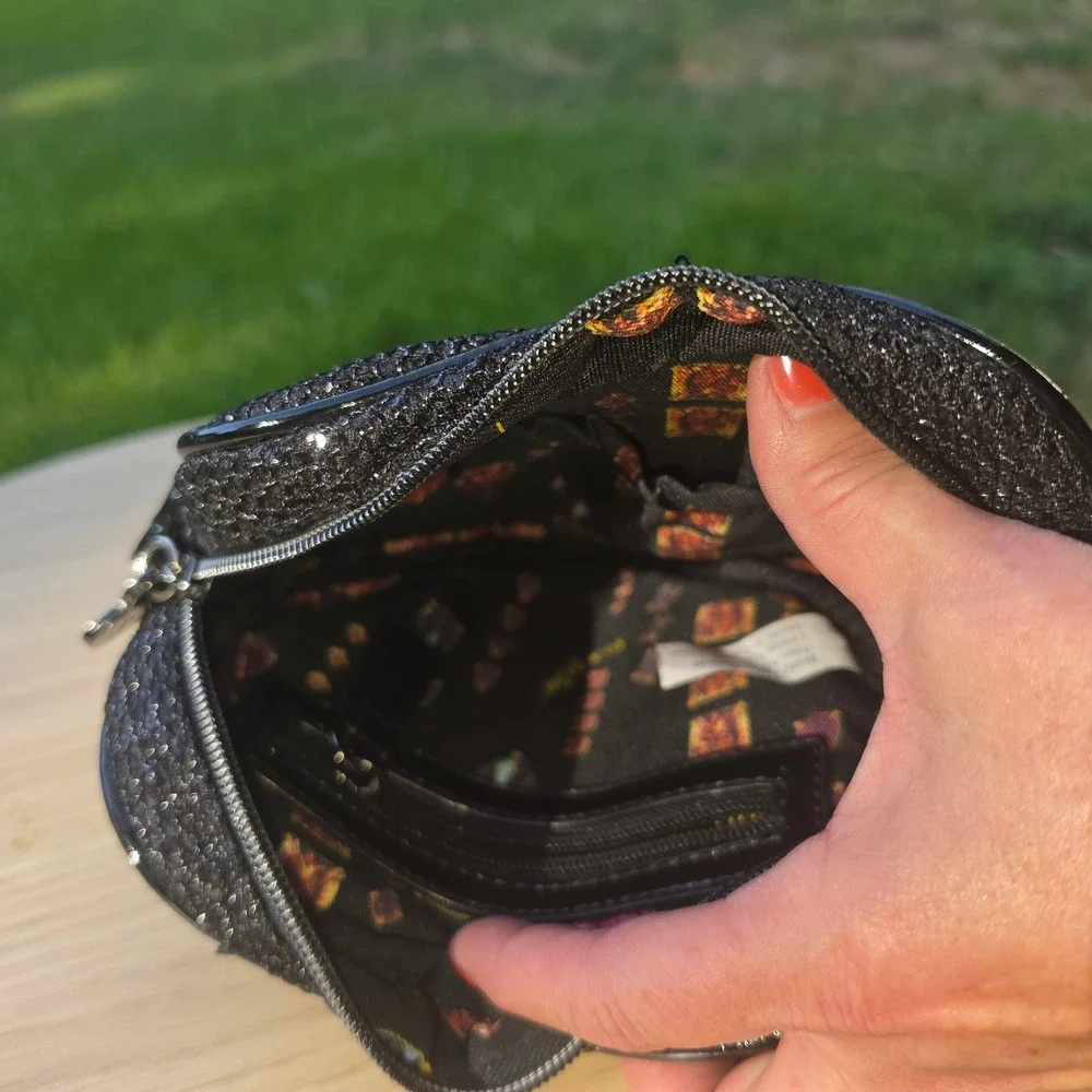 Betsey Johnson Black Sequin Heart Crossbody Bag Gunmetal Chain Strap